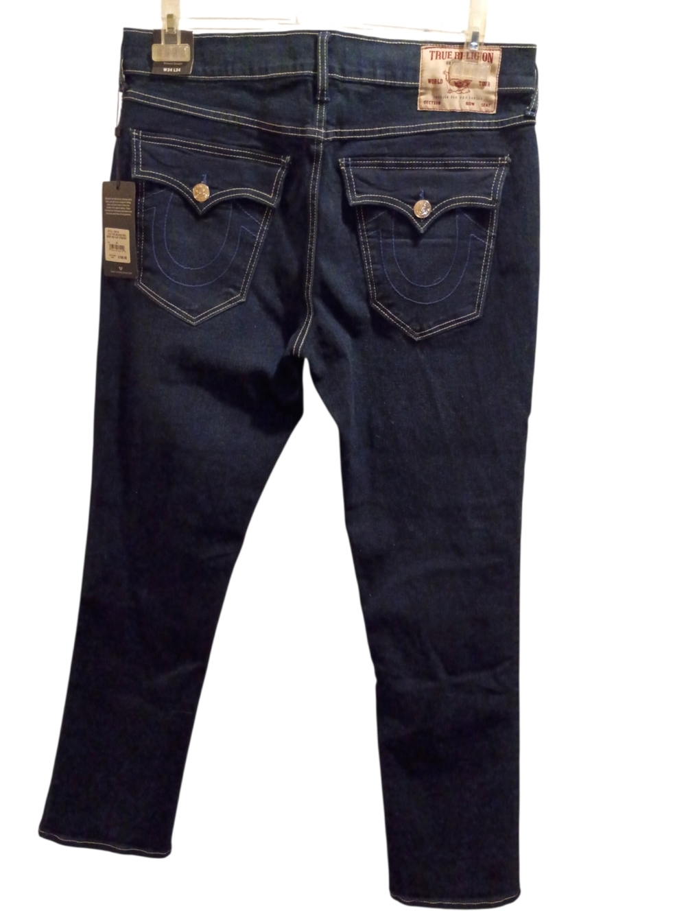 True Religion Ricky SN Relaxed Straight Blue Jeans Mens 34X33.5 Flap Pockets NWT